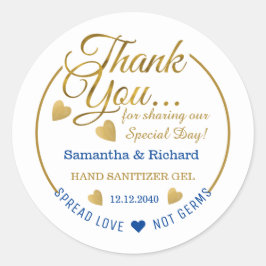 Verspreid Liefde Blauw Goud Dank Je Handdesinfecte Ronde Sticker