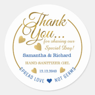 Verspreid Liefde Blauw Goud Dank Je Handdesinfecte Ronde Sticker