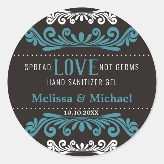 Verspreid Liefde Bruiloft Hand Sanitizer Gunsten B Ronde Sticker (Voorkant)