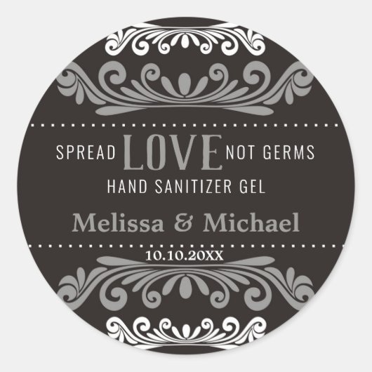 Verspreid Liefde Bruiloft Hand Sanitizer Gunsten G Ronde Sticker (Voorkant)
