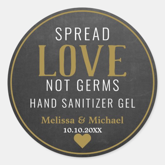 Verspreid Liefde Hand Sanitizer Bruiloft Goud Krij Ronde Sticker (Voorkant)