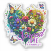 Verspreid Liefde Natuurlijk Bloemen Vlinder Hart V Sticker (Voorkant)
