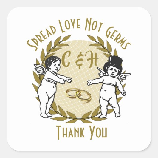 Verspreid Liefde Niet Kiemen Cupids Bruiloft Vierkante Sticker (Voorkant)