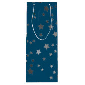 Verspreid sterrenpatroon op blauw wijn cadeautas (Achterkant)
