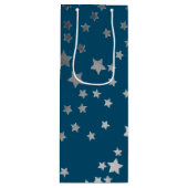 Verspreid sterrenpatroon op blauw wijn cadeautas (Voorkant)