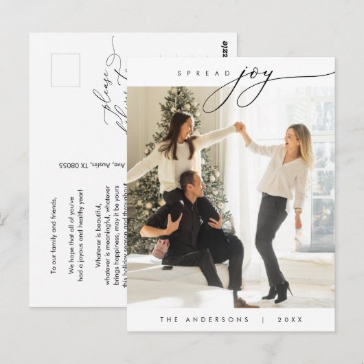 Verspreid vreugde, familiefoto, kerstgroet briefkaart (Voorkant / Achterkant)