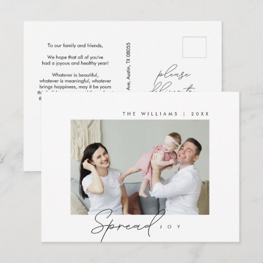 Verspreid vreugde, Vrolijke Kerstmisgroet, Familie Briefkaart (Voorkant / Achterkant)