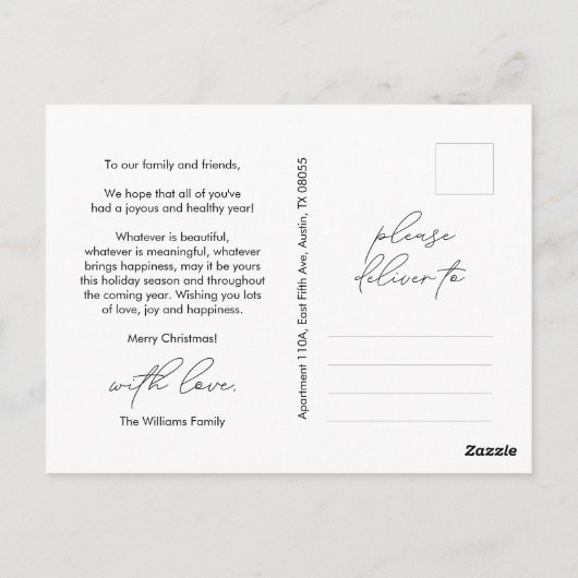 Verspreid vreugde, Vrolijke Kerstmisgroet, Familie Briefkaart (Achterkant)