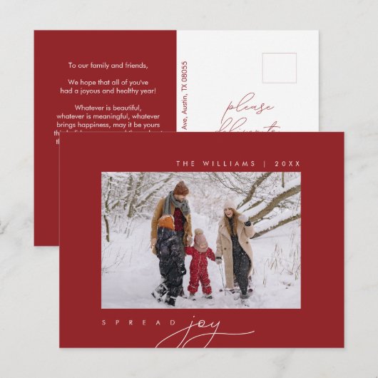 Verspreid vreugde, Vrolijke Kerstmisgroet, Familie Briefkaart (Voorkant / Achterkant)