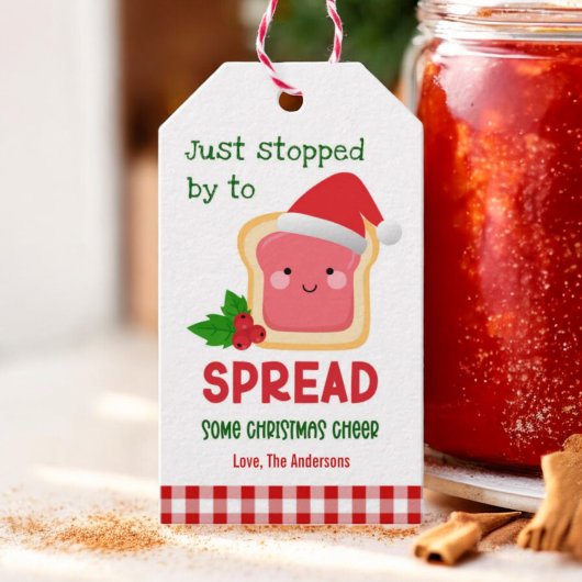 Verspreid wat kerstjuichende kerstjam cadeaulabel