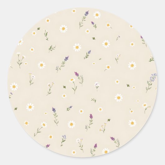 Verspreid Wildflower-patroon met madeliefjes Ronde Sticker (Voorkant)