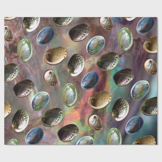 Verspreide 3D Paua Shells op Paua Achtergrond Cadeaupapier (Vlak)