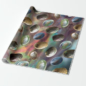 Verspreide 3D Paua Shells op Paua Achtergrond Cadeaupapier (Uitgerold)