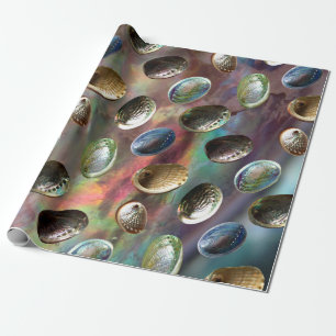 Verspreide 3D Paua Shells op Paua Achtergrond Cadeaupapier