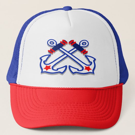 Verspreide ankers op Nautical Red Stars Trucker Pet (Voorkant)