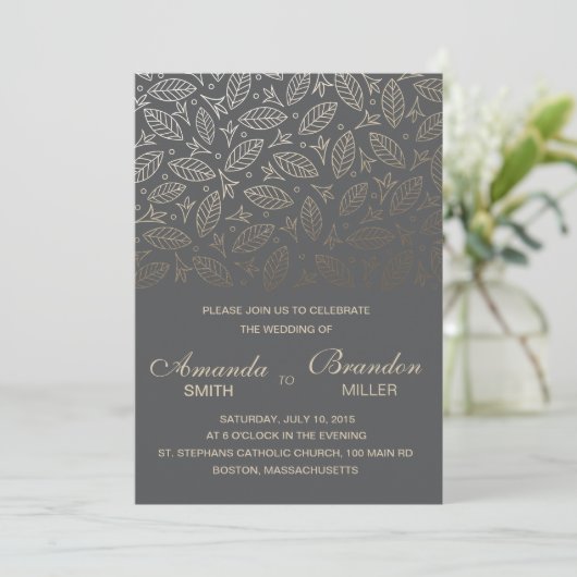 Verspreide bladeren Faux Foil Wedding Invitation C Kaart (Staand voorkant)