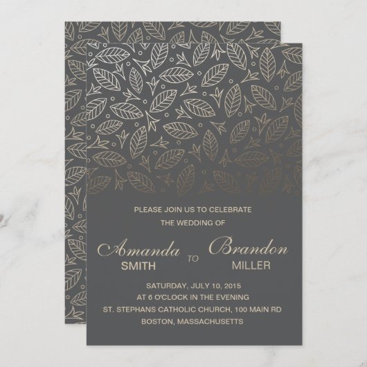 Verspreide bladeren Faux Foil Wedding Invitation C Kaart (Voorkant / Achterkant)