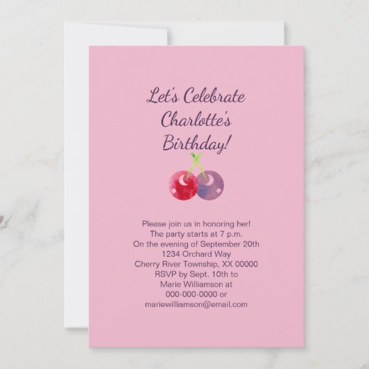 Verspreide Cherries Waterverf Birthday Kaart (Voorkant)