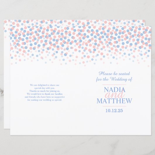 Verspreide confetti stippen roze blauw trouwprogra (Voorkant / Achterkant)
