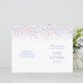 Verspreide confetti stippen roze blauw trouwprogra (Staand voorkant)