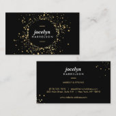 Verspreide Faux Gold Confetti Circle op zwart Visitekaartje (Voorkant / Achterkant)