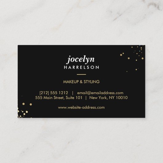 Verspreide Faux Gold Confetti Circle op zwart Visitekaartje (Achterkant)