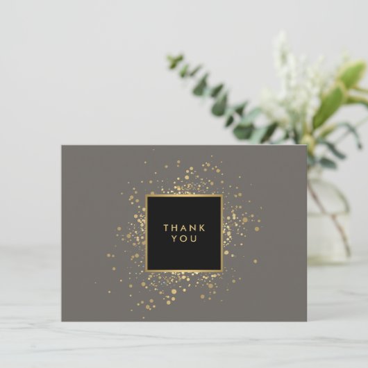 Verspreide Faux Gold Confetti Grey bedankpas Bedankkaart (Staand voorkant)