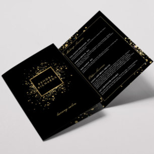 Verspreide Faux Gold Confetti op Black Brochure Drieluik Kaart
