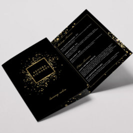 Verspreide Faux Gold Confetti op Black Brochure Drieluik Kaart