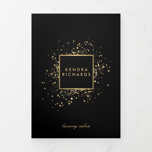 Verspreide Faux Gold Confetti op Black Brochure Drieluik Kaart (Cover)