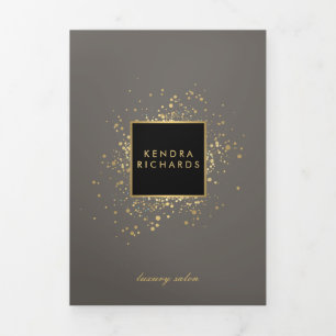 Verspreide Faux Gold Confetti op Grijze Brochure Drieluik Kaart