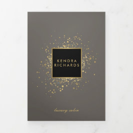 Verspreide Faux Gold Confetti op Grijze Brochure Drieluik Kaart