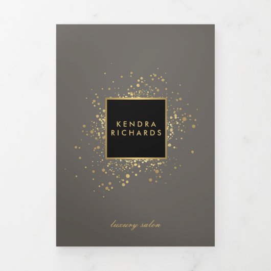 Verspreide Faux Gold Confetti op Grijze Brochure Drieluik Kaart (Cover)