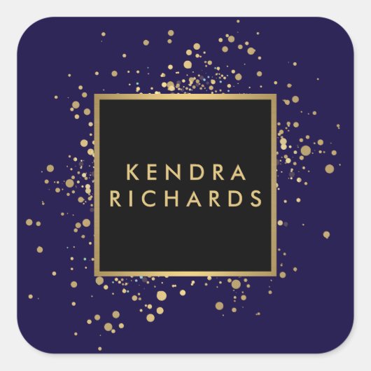 Verspreide Faux Gold Confetti op Modern Blue Vierkante Sticker (Voorkant)