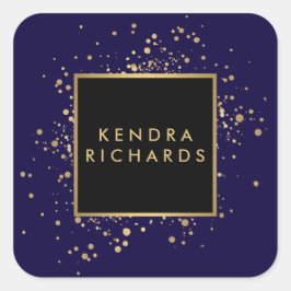 Verspreide Faux Gold Confetti op Modern Blue Vierkante Sticker