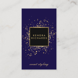 Verspreide Faux Gold Confetti op Modern Blue Visitekaartje