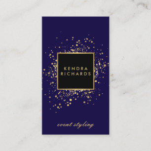 Verspreide Faux Gold Confetti op Modern Blue Visitekaartje