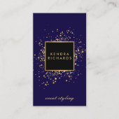 Verspreide Faux Gold Confetti op Modern Blue Visitekaartje (Voorkant)