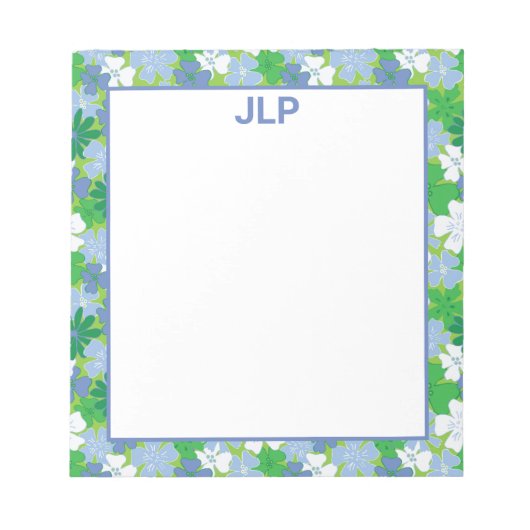 Verspreide Floral Blue- en Groene Blocnote (Voorkant)