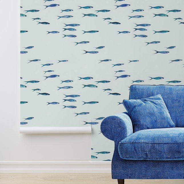 Verspreide kleine blauwe vis nautisch behang (Creator heeft geüpload)