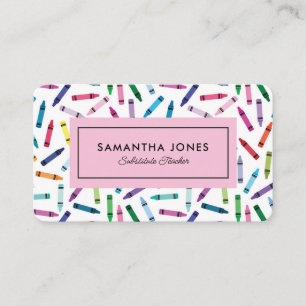 Verspreide kleurpotloden Vervangend docent contact Visitekaartje