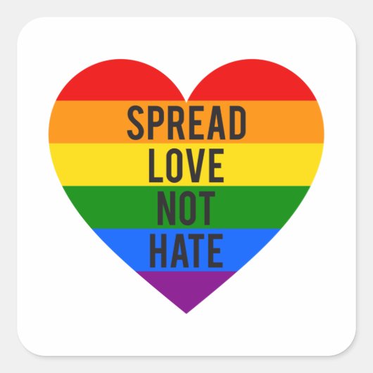 Verspreide liefde, geen haat, regenbooghart vierkante sticker (Voorkant)