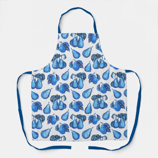 Verspreide perenafdrukken in Indigoblauw en wit Schort (Voorkant)