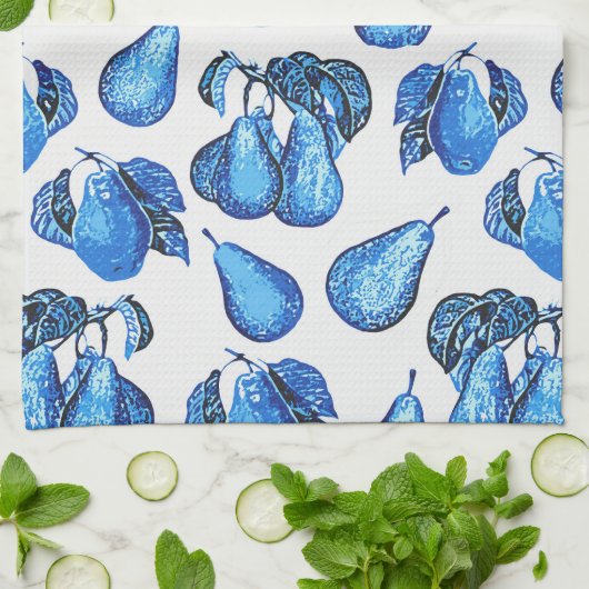 Verspreide perenafdrukken in Indigoblauw en wit Theedoek (Gevouwen)