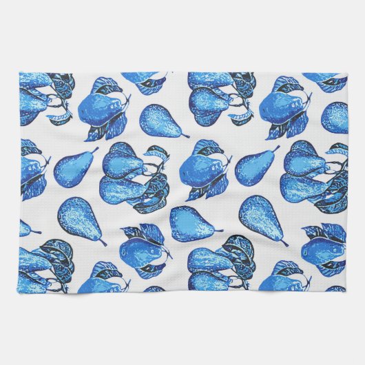 Verspreide perenafdrukken in Indigoblauw en wit Theedoek (Horizontaal)