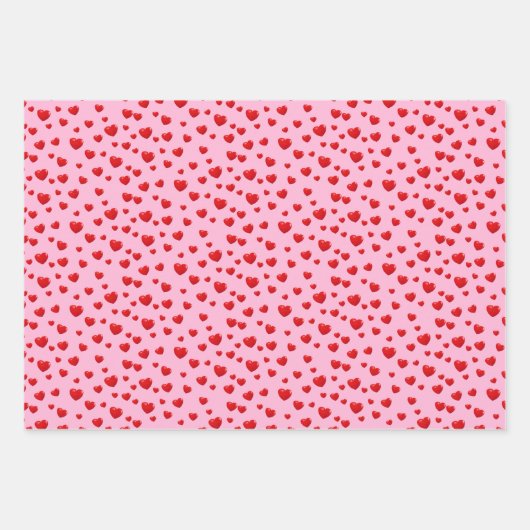 Verspreide rode harten op roze inpakpapier vel (Voorkant 2)