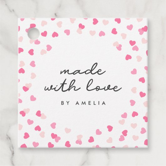 Verspreide roze harten gemaakt van Confetti met li Bedankjes Labels (Voorkant)