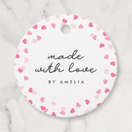 Verspreide roze harten gemaakt van Confetti met li Bedankjes Labels