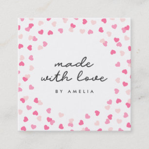 Verspreide roze harten gemaakt van Confetti met li Vierkante Visitekaartje