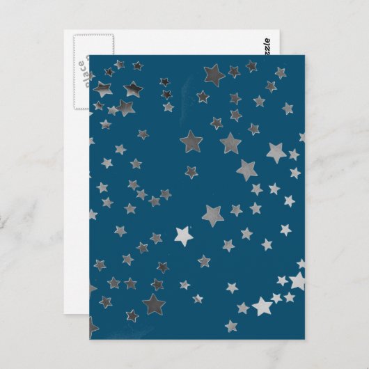 Verspreide sterren op blauw briefkaart (Voorkant / Achterkant)